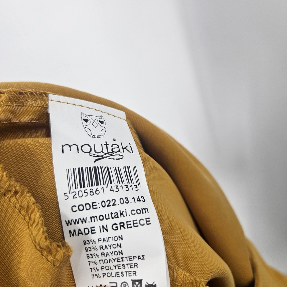 Moutaki Barrel Leg Pants Mustard Yellow High Waist Barrell Greek NWT Sz M - Picture 9 of 11